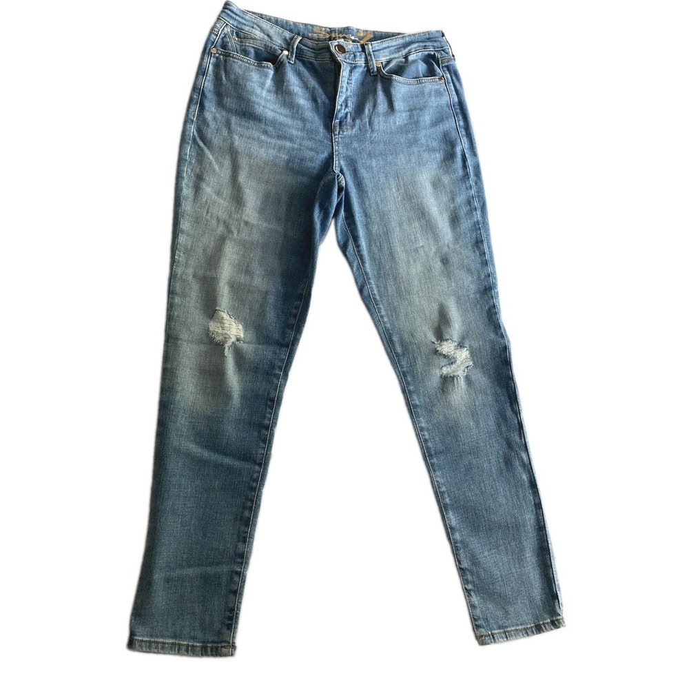 Seven7 Metro Ultra High Rise Skinny Jeans Women 8 Blue Distressed Stretch Denim